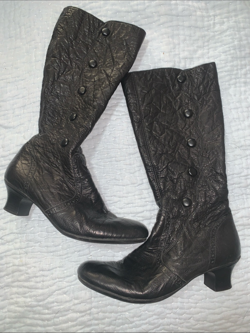 Rieker Black Mid-Calf Button-Accent Leather Boots